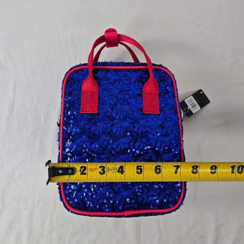 Disney Snow White Sequin Mini Backpack Bag‎ Blue Yellow Red Apple Charm NWT BD